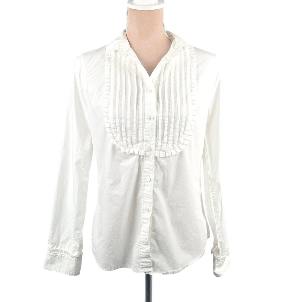 J. Crew Women's 100% Cotton Tuexedo Button Up Shirt White Size 6